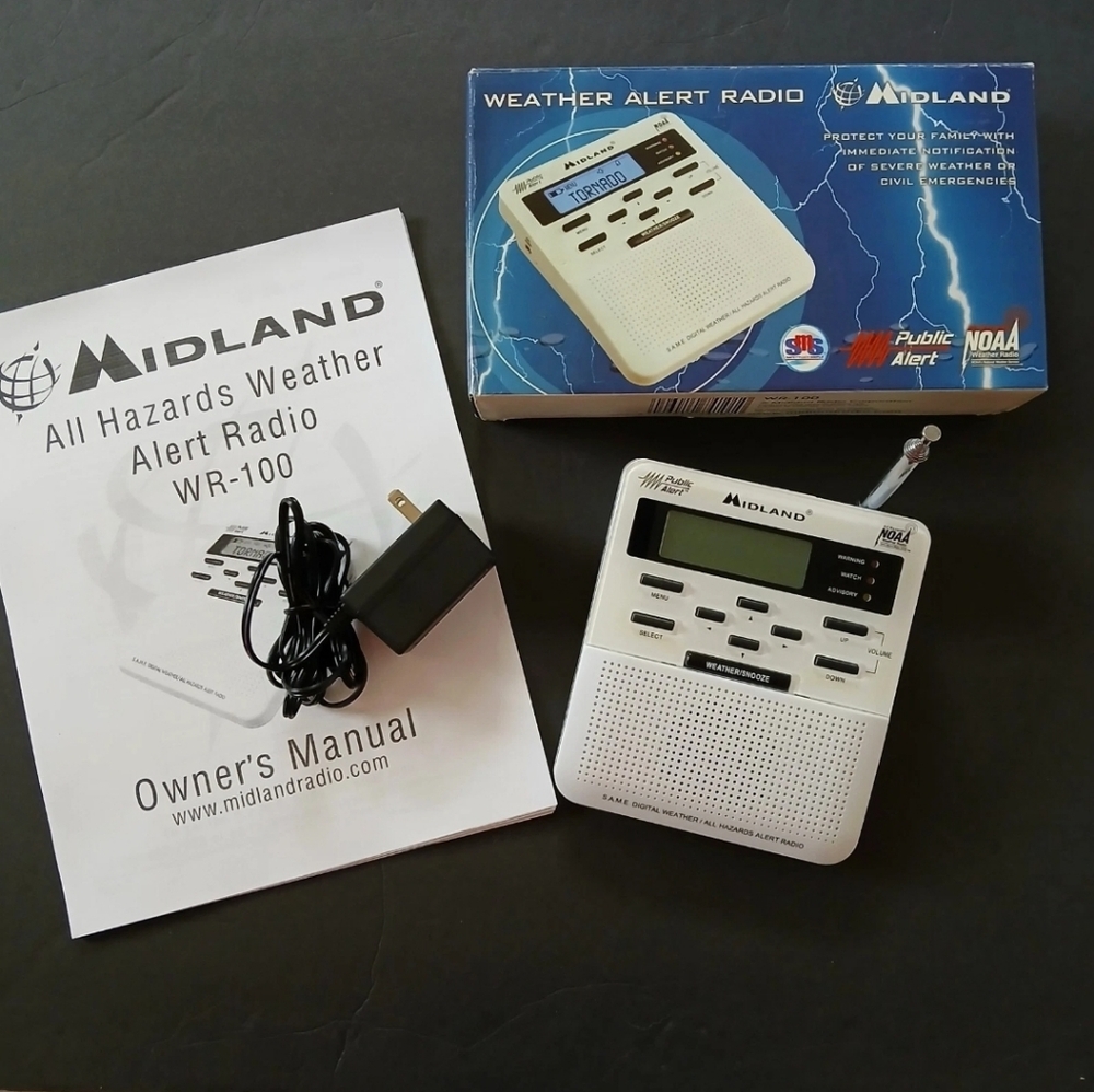 Midland WR100 Weather Radio AC Power Adapter Owners Manual SN70916771 NOAA White